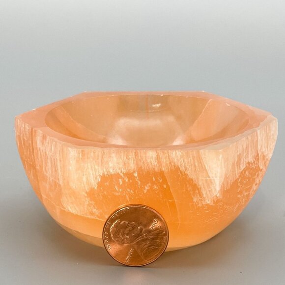 Orange Selenite Crystal Hexagon Bowl Peach Selenite Red Selenite Stone 3 inch - Picture 5 of 10